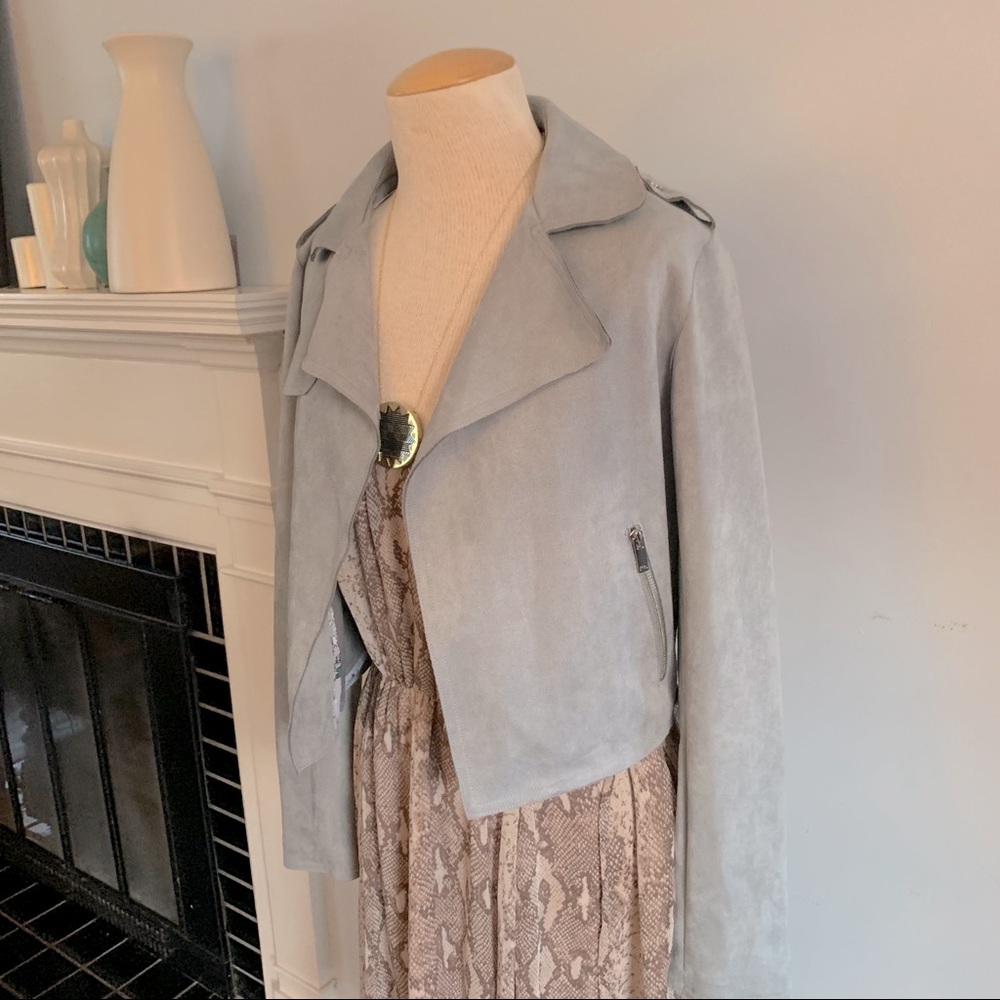 SOLD !!  Anthro faux suede sky blue Expressway moto jacket - Picture 8 of 16